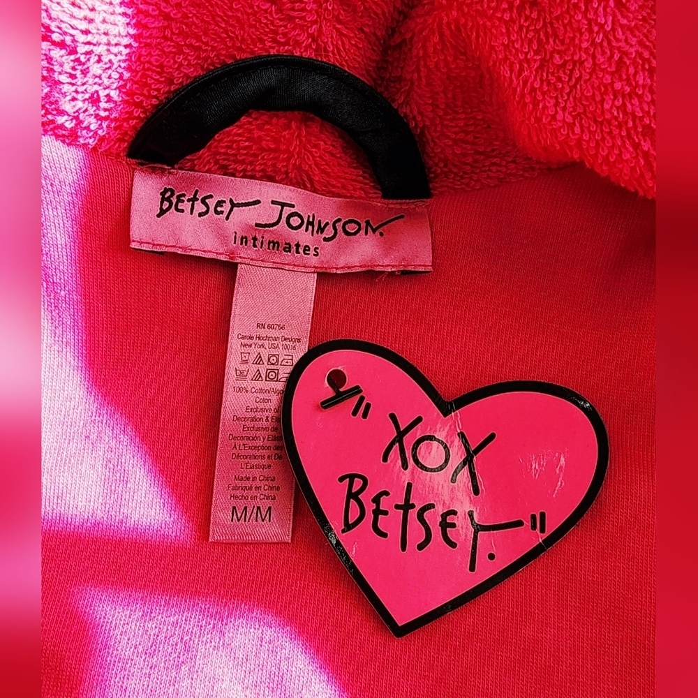 BETSEY JOHNSON INTIMATE ROBE HOT PINK & BLACK SATIN ACCENTS NWT SIZE MEDIUM - Picture 3 of 16